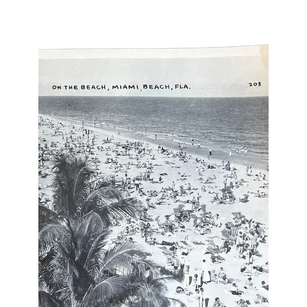 Vtg RARE Kromekote B/w King-Size 9x7 Postcard #203 On the Beach Miami Beach, FL